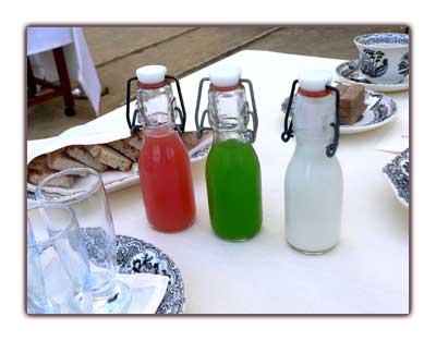 Jus de pomelo, de pomme aux herbes, de coco/ananas